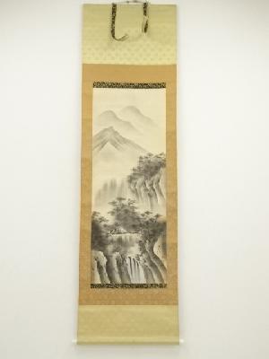 白樹筆　水墨山水　肉筆絹本掛軸